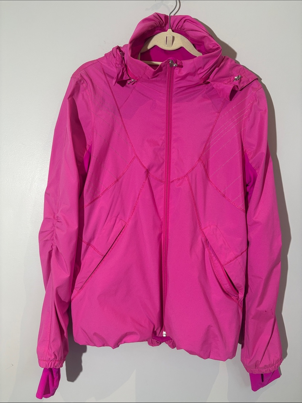 Lululemon Hot Pink Hooded Running Jacket Full Zip Ruffle Back
